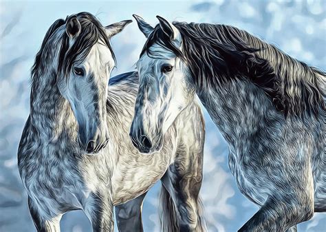 Andalusian Horses in Snow Digital Art by Luminous Design - Fine Art America