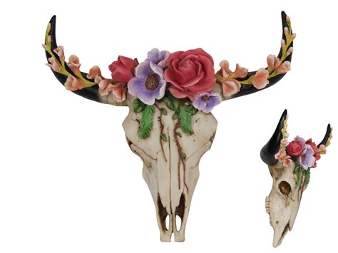 30cm Floral Artificial Cow Skull Realistic Wall Hanging Boho Theme