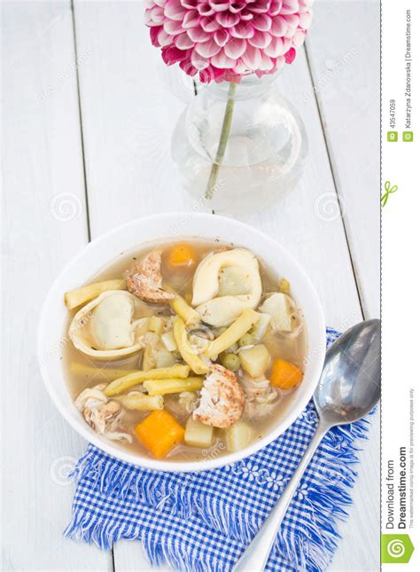 Homemade Tortellini Soup with Chicken and Vegetables Stock Image ...