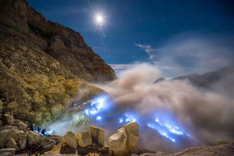 Blue Flame Ijen Crater Volcano