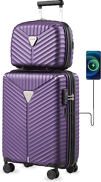 Review LUGGEX Purple Carry On Luggage Set 2 Piece - PP Hard Suitcase ...