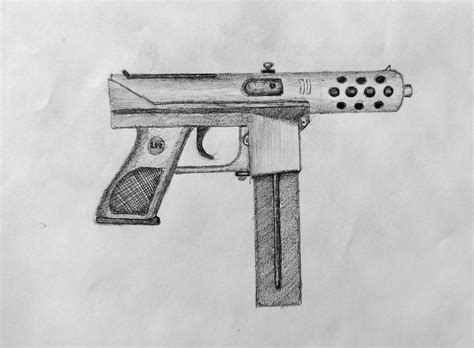 Tec 9 Pencil Sketch (Gun Drawing) by LaGzEdits on DeviantArt