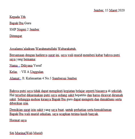 Contoh Surat Izin Sakit Sekolah Sd – Berbagai Contoh