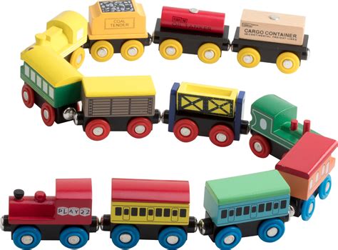 Wooden Train Set 12 Pcs Magnetic Includes 3 Engines-Toy Train Sets for ...