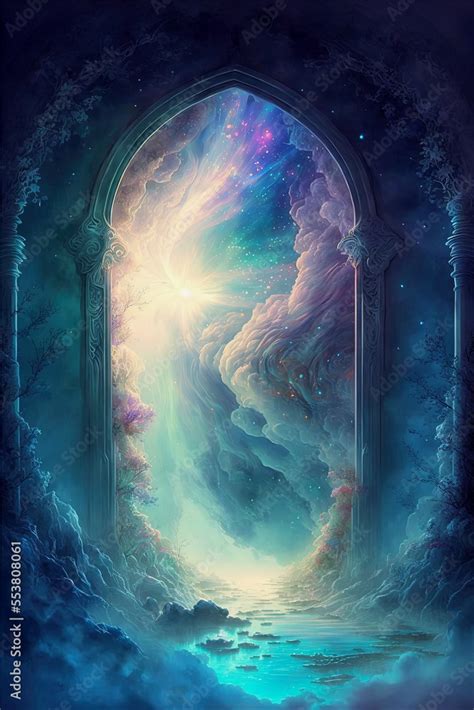 ai generative illustration of a giant gate to heaven with wonderful sky ...