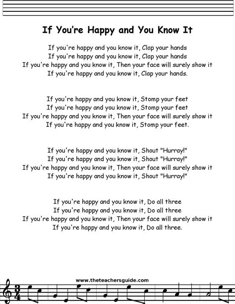 If You're Happy and You Know It Lyrics, Printout, MIDI, and Video ...