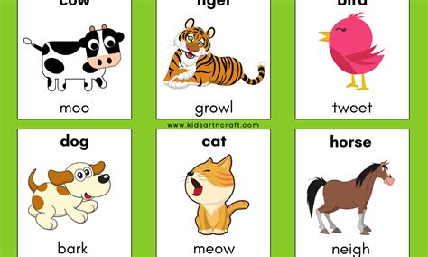 Animal Sounds Flashcards – Download FREE Printable - Kids Art & Craft