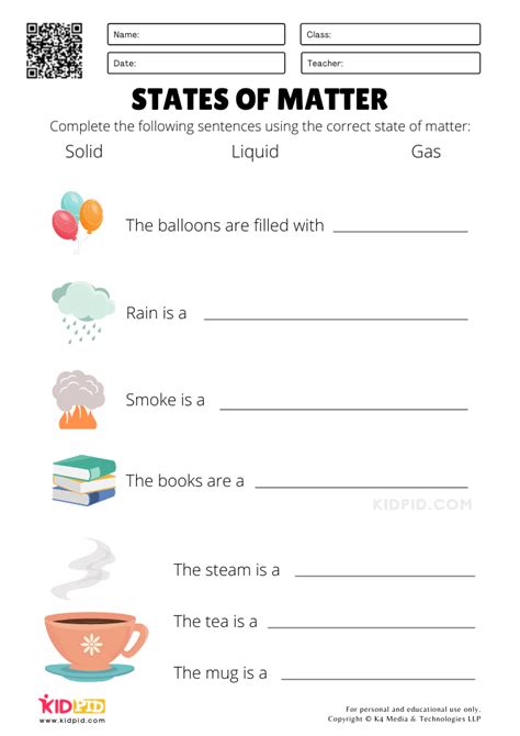 States of Matter Science Worksheets for Kids - Kidpid