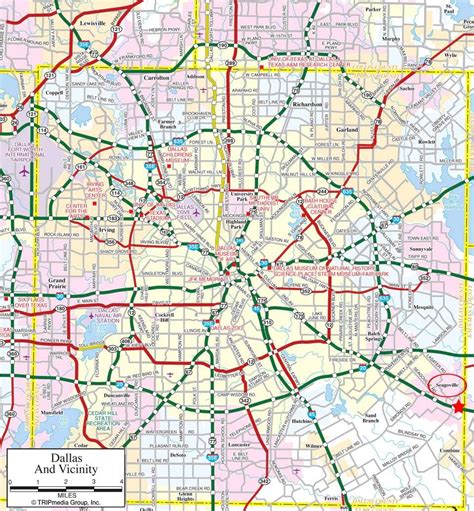 Dallas Map. Downtown in the center, with surrounding suburbs outside. I ...