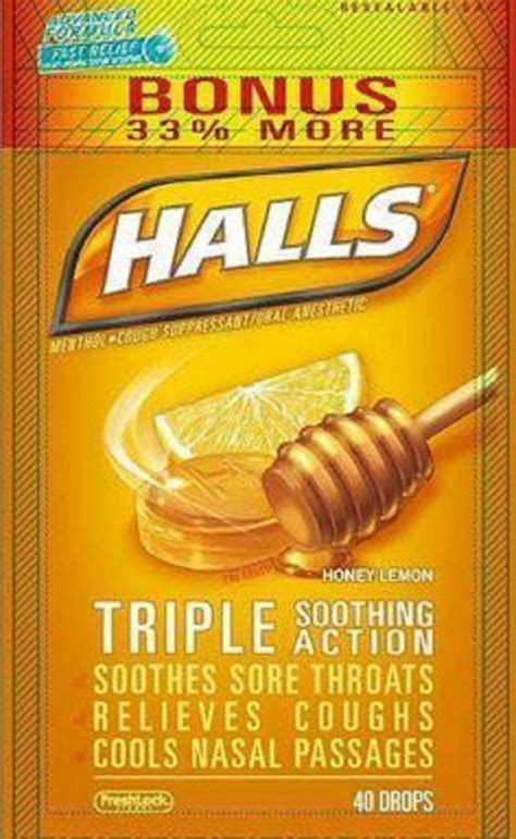 Halls Menthol - Cough Suppressant/Oral Anesthetic, Honey-Lemon, Drops ...