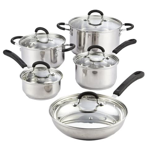 Cook N Home 10-Piece Silver Cookware Set with Lids-02408 - The Home Depot