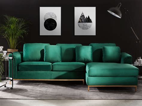 Left Hand Velvet Corner Sofa Emerald Green OSLO | Beliani.co.uk