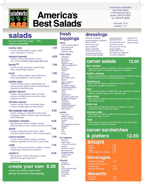 Saladworks Menu, Menu for Saladworks, Naples, Fort Myers - Urbanspoon ...