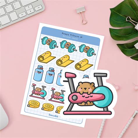 Cute Fitness Sticker Sheets Kawaii Fitness Planner Stickers | Etsy