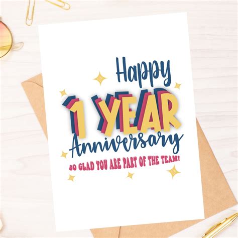 Happy 1 Year Anniversary Work Anniversary Card Instant Download PDF ...