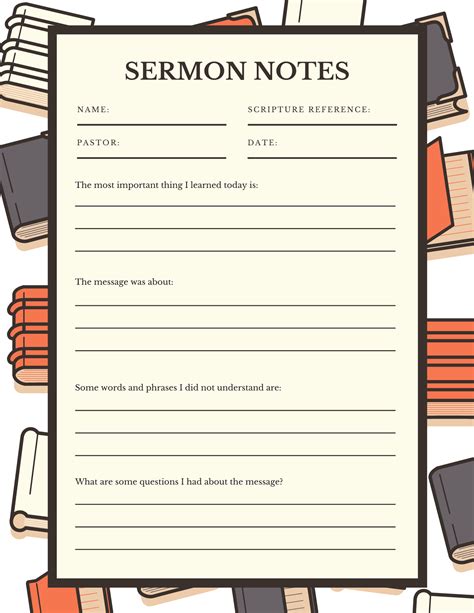 Printable Sermon Notes Sheet | Sermon notes, Bible study template ...