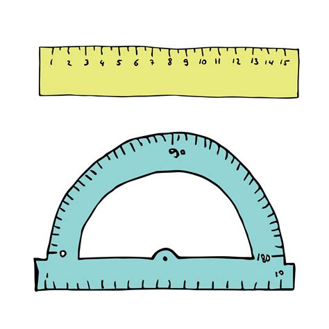 Vector ruler clipart. Hand drawn office supplies illustration. For ...