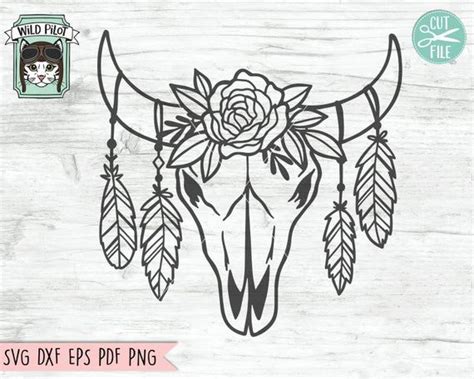 Cow Skull With Flowers SVG File Cow Skull Feathers Svg File - Etsy ...