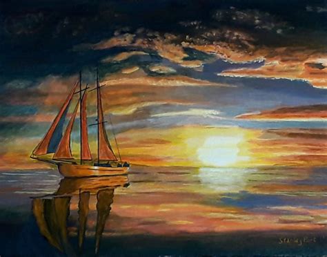 Sailing Boat in Sunset Painting by artist Stanley Port