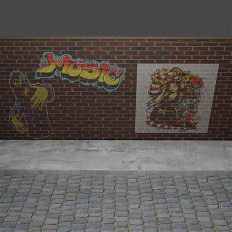 wall with graffiti 3D model | CGTrader