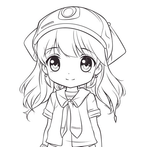 Coloring Page Of Anime Girl With Black And White Line Art Outline ...