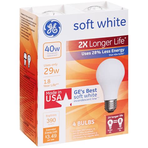 GE Soft White 40w Light Bulbs 4 ct Sleeve - Walmart.com - Walmart.com