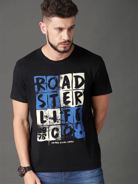 Buy Roadster Men Black Printed Round Neck T Shirt - Tshirts for Men ...