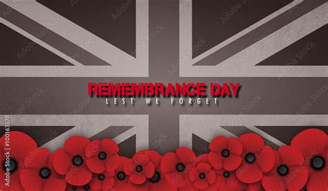 Remembrance Day poppy with united kingdom flag background Stock ...