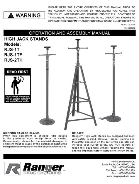 RANGER PRODUCTS RJS-1T OPERATION AND ASSEMBLY MANUAL Pdf Download ...