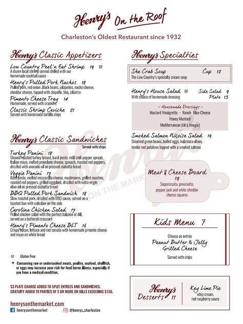 Menus | Henrys on the Market