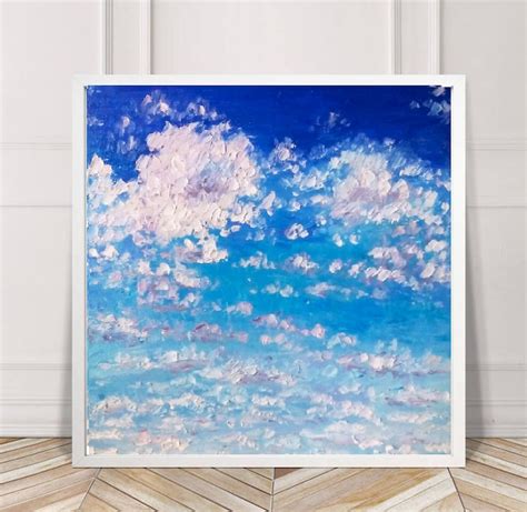 Clouds Painting Blue Sky Art Pink Clouds Painting Bedroom Wall Art ...