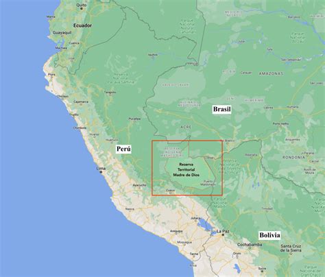 Región Madre de Dios -Perú. Captura de Google Maps editada por los ...