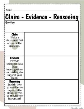 Claim- Evidence- Reasoning (C-E-R) graphic organizer by The outlaw teacher