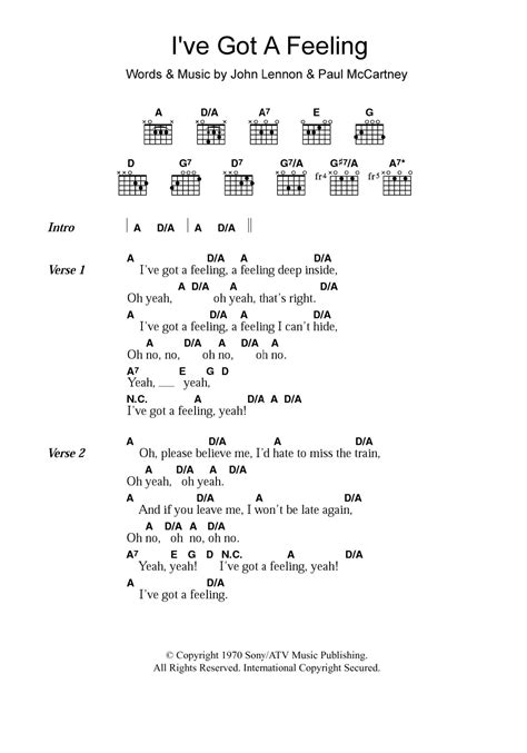 I've Got A Feeling by The Beatles Sheet Music for Guitar Chords/Lyrics ...