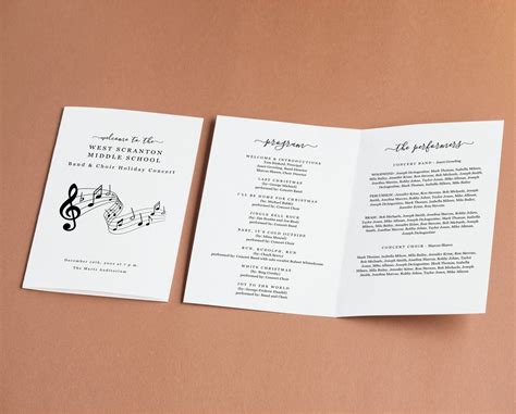 Choir or Band Concert Program Template, Printable Pamphlet, Editable ...