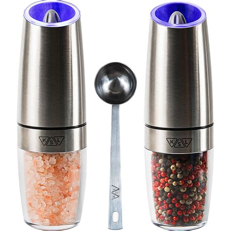 KSL Gravity Electric Salt and Pepper Grinder Set - Silver Automatic ...