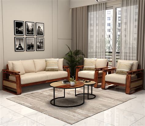 Buy Vedic 3+1+1 Sheesham Wood Sofa Set With Cane and Brass Detailing ...