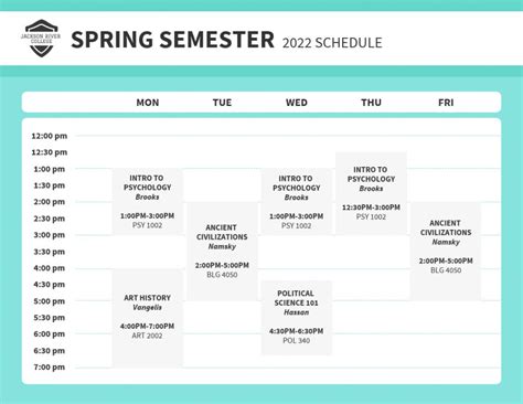 College Semester Schedule Template - Best Template Ideas