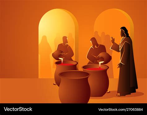 Jesus turns water into wine Royalty Free Vector Image