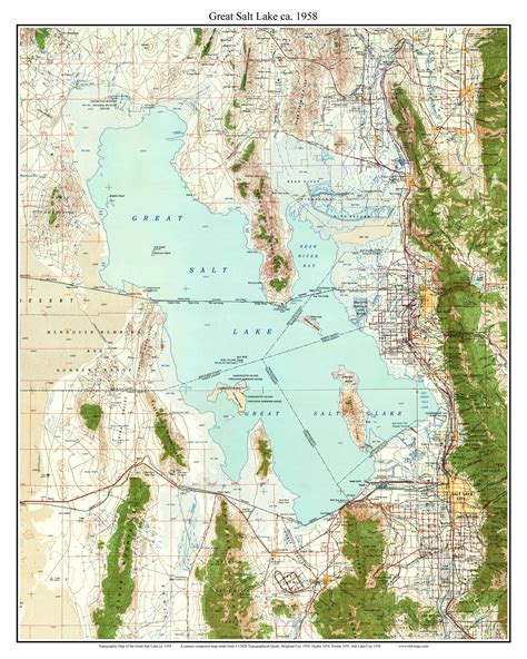 Great Salt Lake 1958 - Custom USGS Old Topo Map - Utah - OLD MAPS