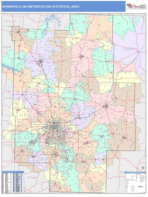 Springfield, MO Metro Area Wall Map Color Cast Style by MarketMAPS ...