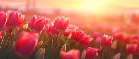 Premium AI Image | A field of tulips at sunrise Generative AI