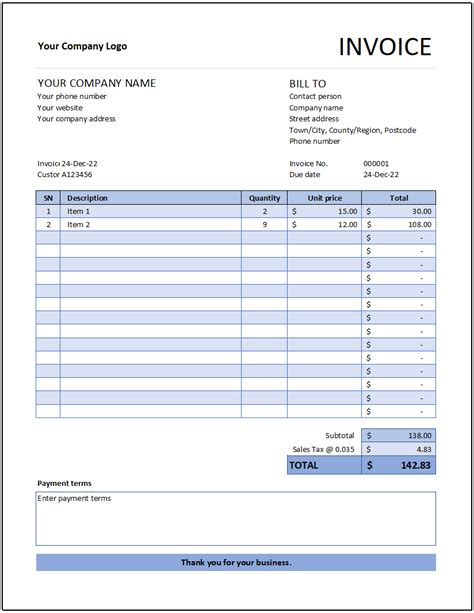 Microsoft Excel Invoicing Template - Microsoft Access Programs