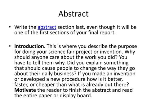 Science Fair Project Abstract