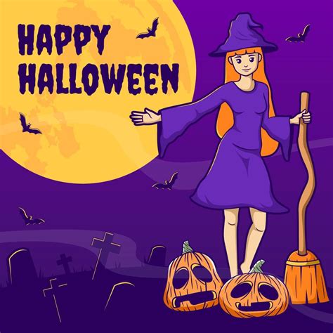 Welcome banner halloween, cute witch cartoon illustration 10820003 ...