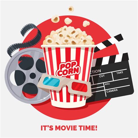 Movie time vector illustration. Cinema poster concept on red round ...