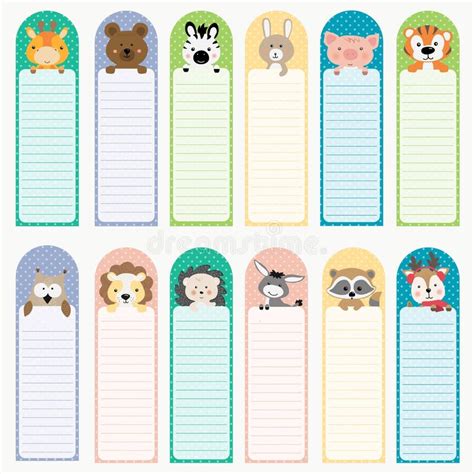 Vector Bookmark Set with Cute Animals Stock Illustration - Illustration ...