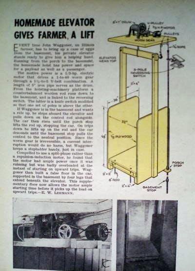 How to Build A Personal Elevator Homemade Lift Hoist 1946 DIY Article ...