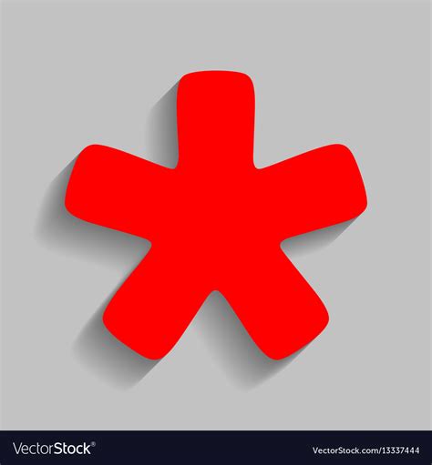 Asterisk star sign red icon with soft Royalty Free Vector