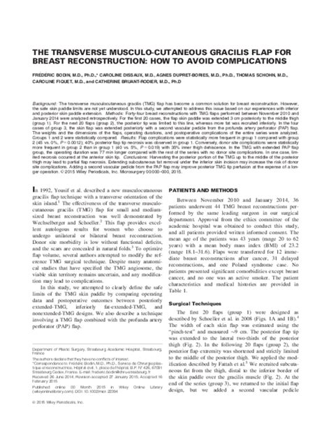 (PDF) The transverse musculo-cutaneous gracilis flap for breast ...